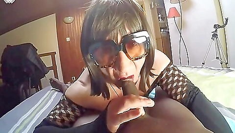 Ebony is taking a cock inside and she is a deepthroating model