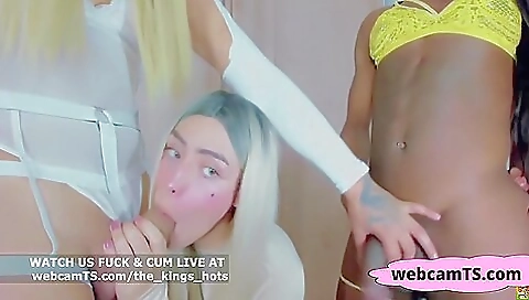 Ebony shemale rides black dick from his brunette partner