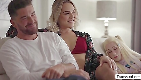 Blonde shemale gets her pussy fucked by stepsister