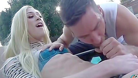 Busty blonde with a tattooed pussy fucks with her guy