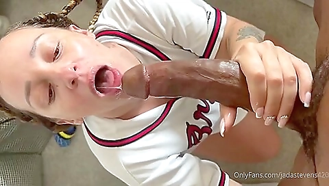 Ebony teen 18+ in black dress is doing a facial in POV