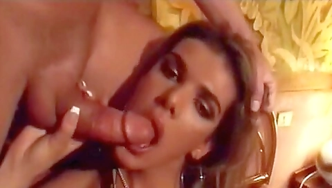 Busty brunette's ass gets filled with semen after threesome