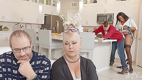 Horny ebony teen is getting fucked in ass and mouth