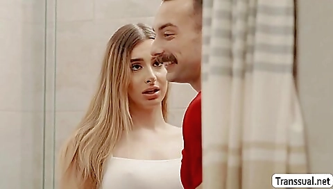 Sexy shemale with a shaved booty is getting fucked